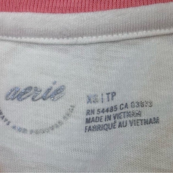 Aerie Women XS Pink White Raglan Baseball Tee Short Sleeve Cropped Raw Hem Shirt - Picture 5 of 5